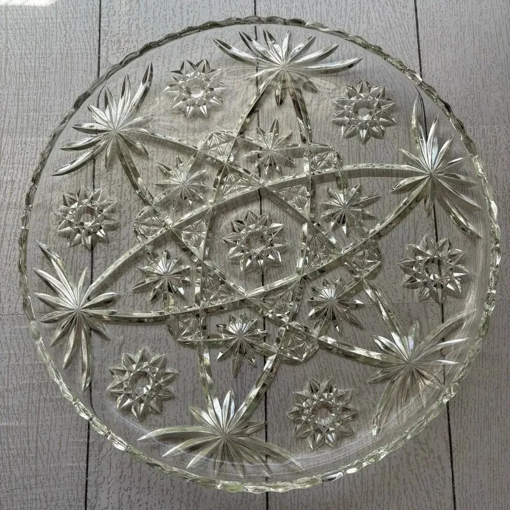 Anchor Hocking Prescut Clear Glass Torte Plate Sawtooth Edge
